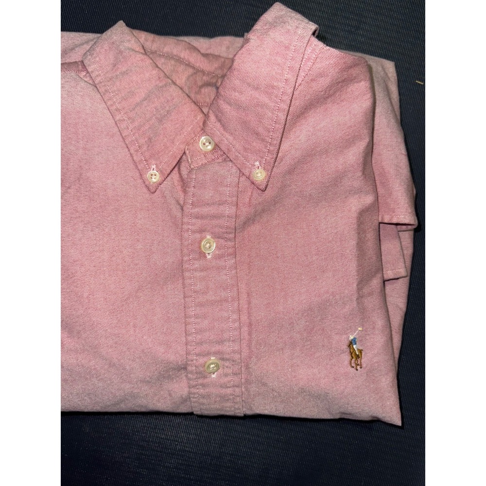 Ralph Lauren red Shirt Mens 16 1/2 Long Sleeve Button Up Flesh Pony custom fit
